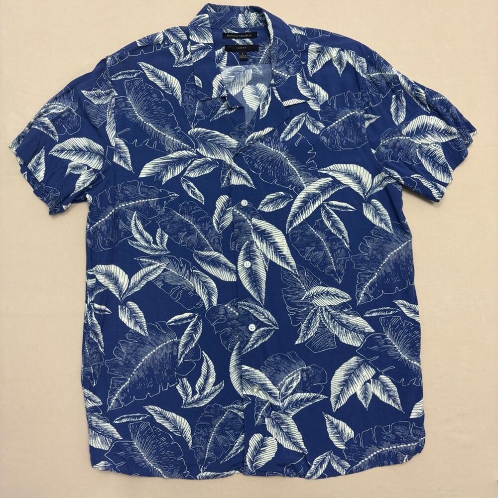 Banana Republic Blue and Cream Leaf Print Men's Shirt Slim Fit Size Large